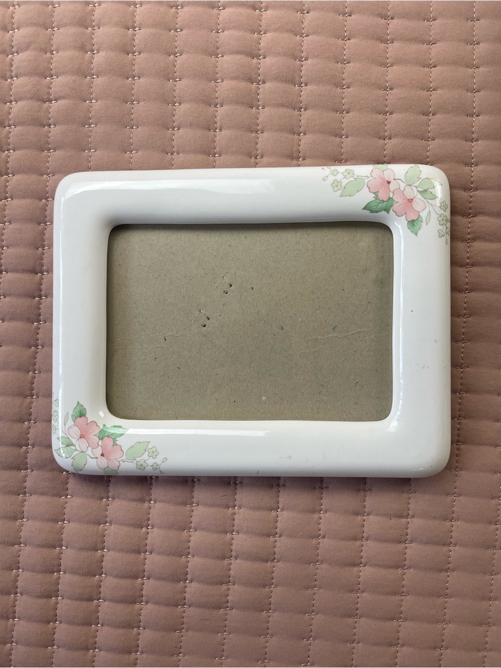 Vintage Weston Gallery Floral Ceramic Photo Frame in White with Pink Flowers